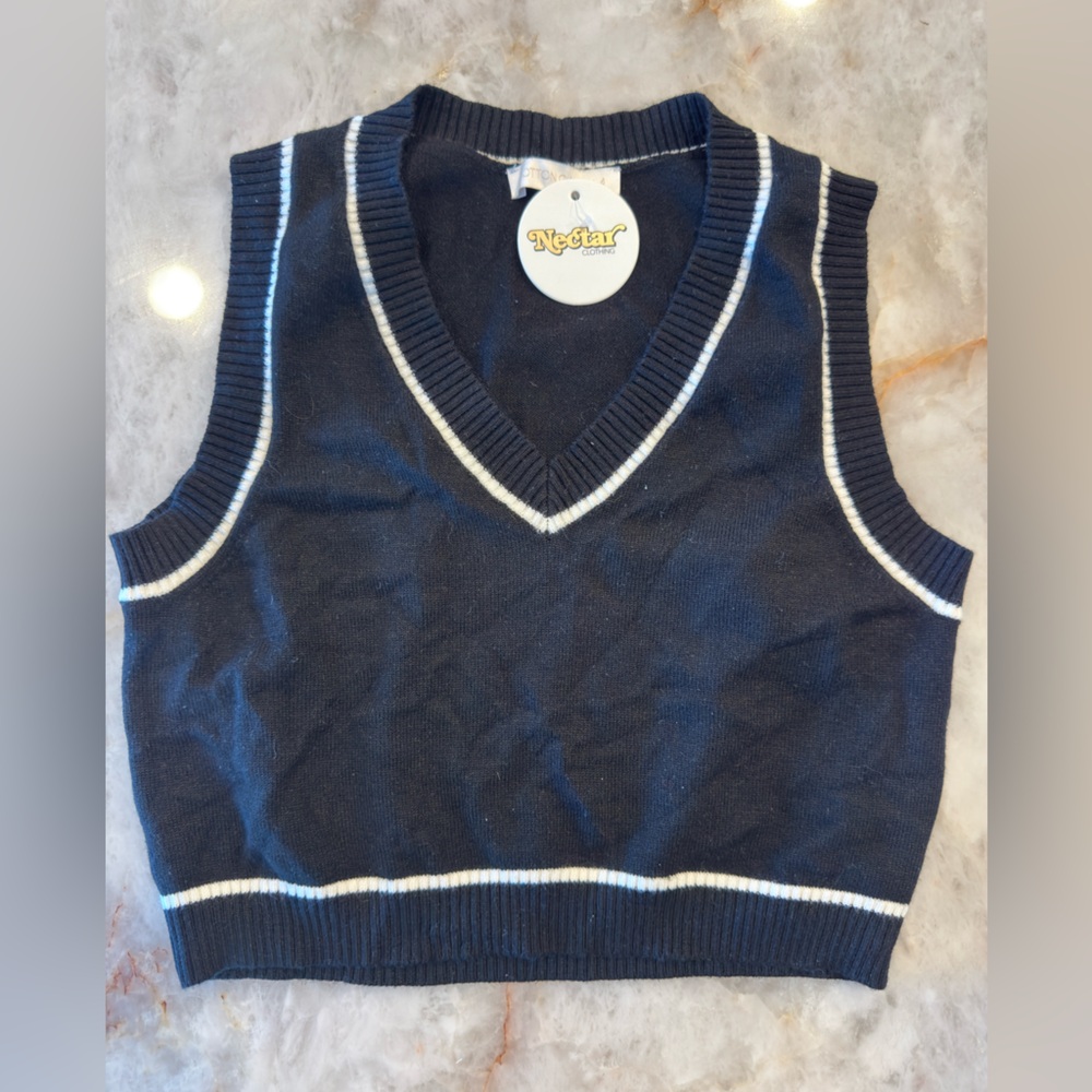 Black Vest with White Trim S